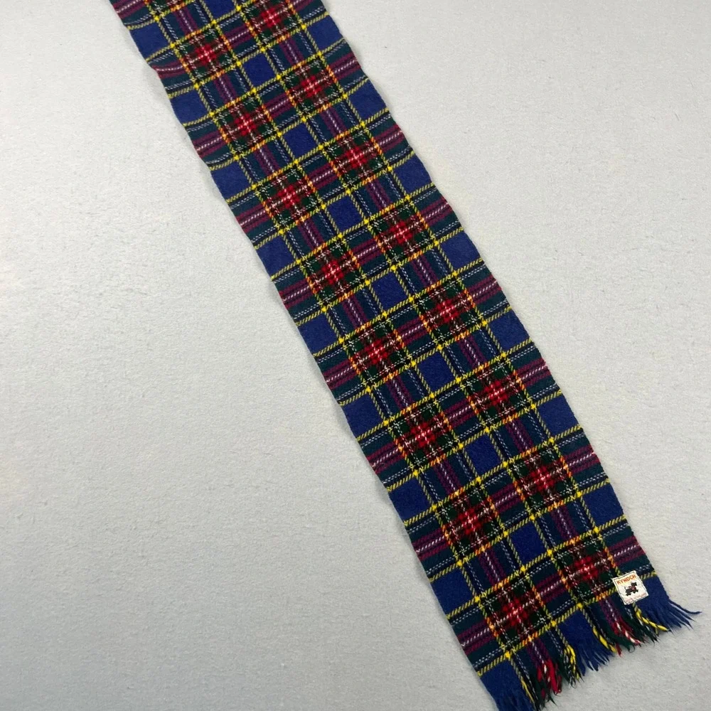 Kynoch Scarf Unisex Blue Plaid Wool Tartan Keith Scotland Vintage Scottie Dog